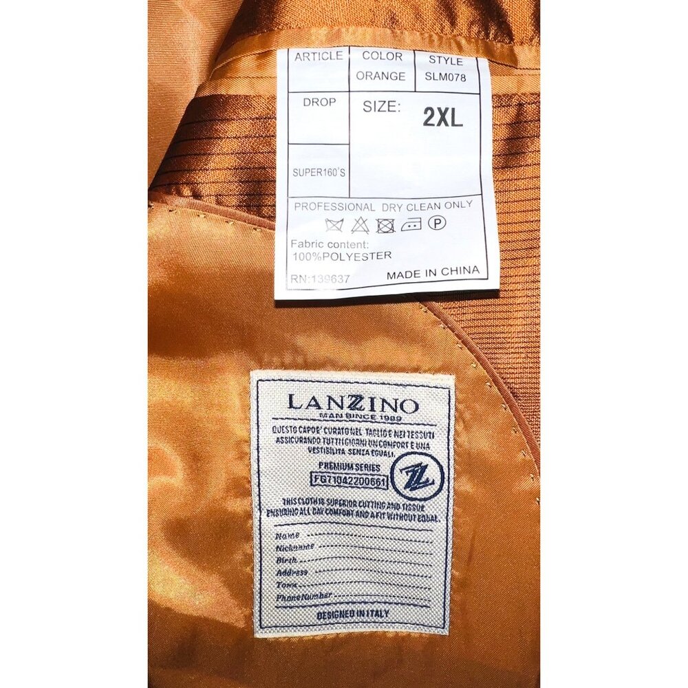 Lanzino Men’s 2XL Orange Floral Blazer Jacket 3-button Cuffs 100% Polyester - Picture 4 of 4
